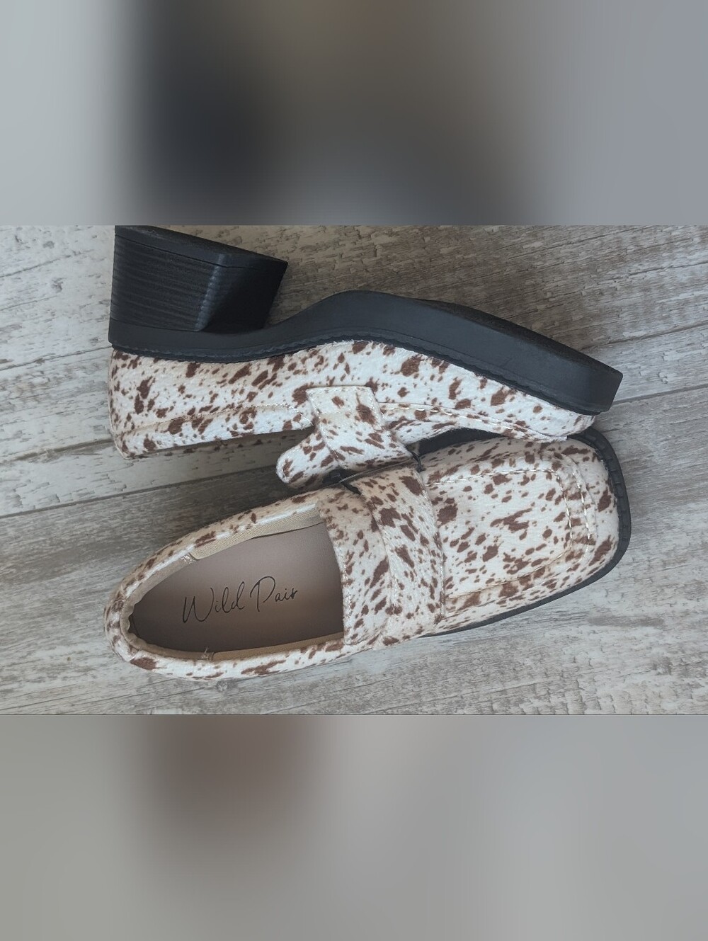 Wild Pair From Macy's White & Brown Speckle Platform Loafer Mule